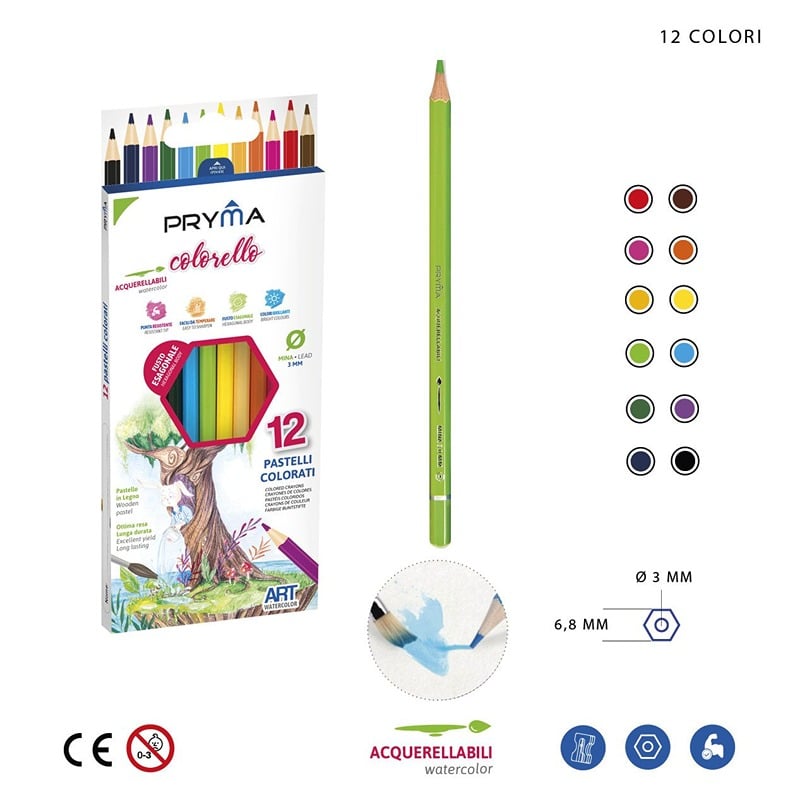 PRYMA PASTELLI ACQUERELLABILI COLORELLO 12PZ BL