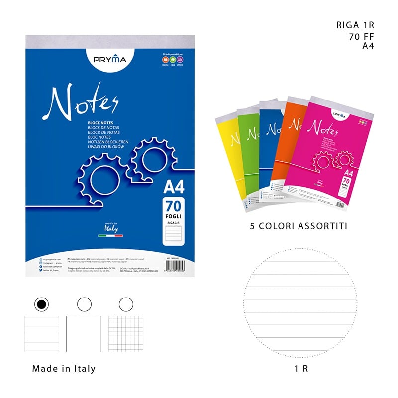 Pryma Block Notes A4 70Ff 1R 21X29.7Cm