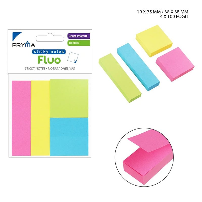 Block Notes Adesivi 19x75MM / 38x38 MM Colorati 4x100PZ