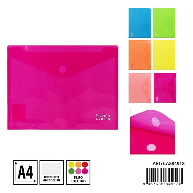 PRYMA BUSTA BOTTONE VELCRO A4 23.5X33.5 FLUO OP.